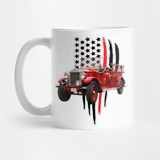 Vintage Fire Truck with Firefighter Flag Mug